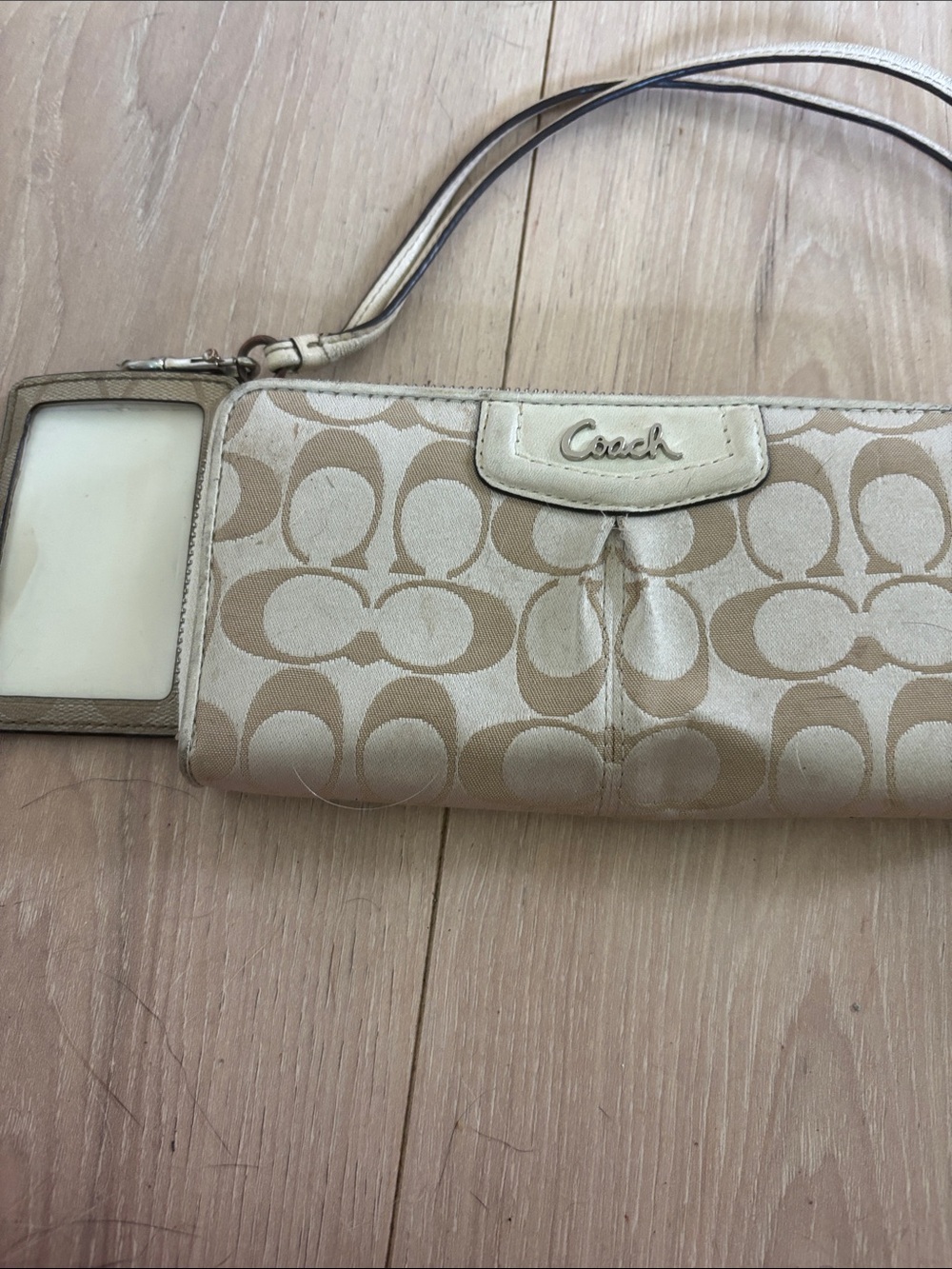 Coach Neutral Beige Signature Canvas Wristlet with Card Holder - Picture 4 of 6